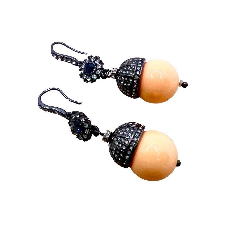 Zoe + Syd semi precious jewel studded peach bead dangle drop elegant earrings